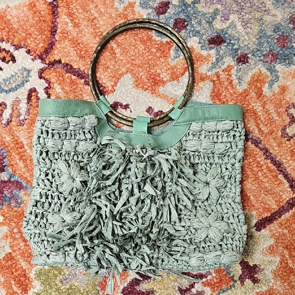 Anthropologie Green Woven Handbag - Picture 1 of 3
